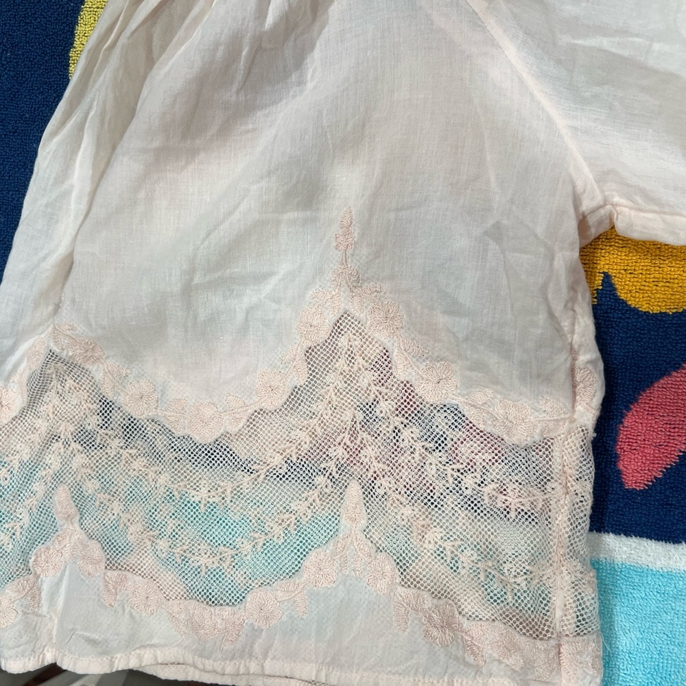 Rare Anthropologie Pale Pink Crochet Lace Yoke Top - Picture 6 of 15